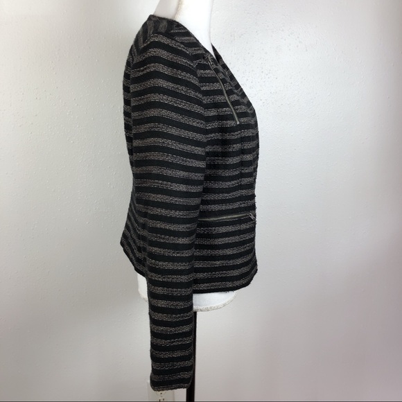 Halogen Zip Up Striped Black White Jacket Blazer L - Picture 3 of 7